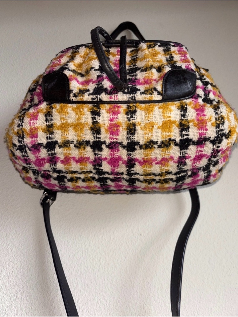 Coach Multicolor Tweed Drawstring Hobo with Black Leather Trim - Picture 3 of 11